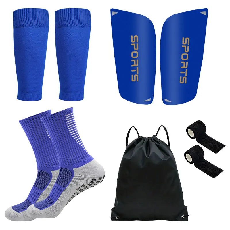 Kit de Futebol 5 Peças com Caneleiras, Meias, bandagens e Bolsa – Proteção e Conforto para Treinos