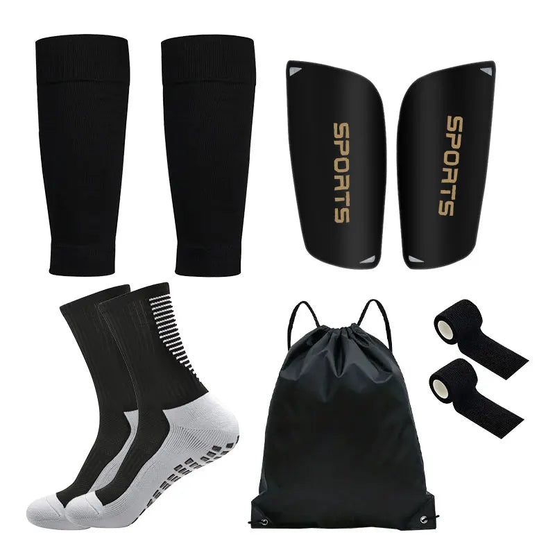 Kit de Futebol 5 Peças com Caneleiras, Meias, bandagens e Bolsa – Proteção e Conforto para Treinos